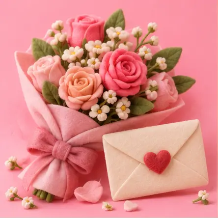Pink roses and a romantic love letter