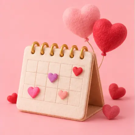 Cute calendar with little hearts and balloons
